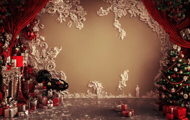 Christmas scene and christmas tree with copy space