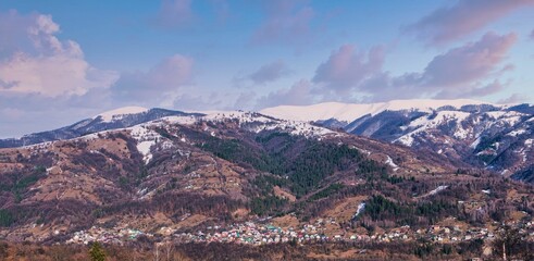 Residential Village Houses on the Slope of the Carpathian Mountains.
