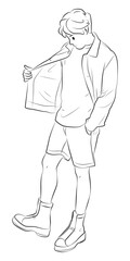 full length man with casual fashion outline character cartoon illustration