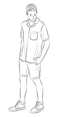 full length man with casual fashion outline character cartoon illustration
