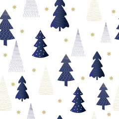 Obraz premium Seamless Christmas pattern, Scandinavian Christmas trees of different shapes and textures. For holiday decor, wrapping material, textiles