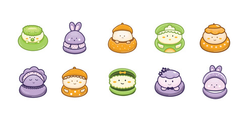 set of cute cartoon character vector