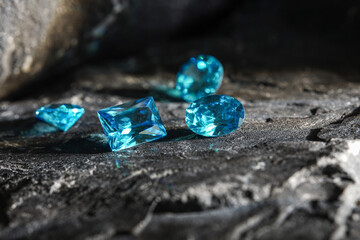 Natural Sapphire gemstone, Jewel or gems on black shine color, Collection of many different natural gemstones amethyst,