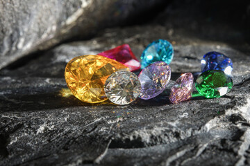 Natural Sapphire gemstone, Jewel or gems on black shine color, Collection of many different natural gemstones amethyst,