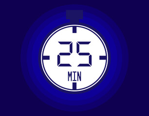 25 minutes stopwatch vector icon. Stopwatch icon in clock style. Timer for schedules and appointments on blue background