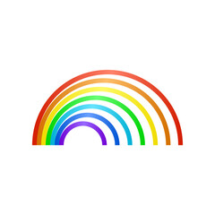 Cute rainbow arc with separate stripes skewed to left sticker. Vector illustration of childish colorful arc. Cartoon shape of rainbow arc in sky isolated on white background. Weather, fairytale