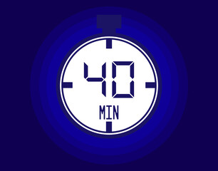 40 minutes stopwatch vector icon. Stopwatch icon in clock style. Timer for schedules and appointments on blue background
