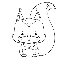 Cute squirrel isolated coloring book for children. Vector illustration.