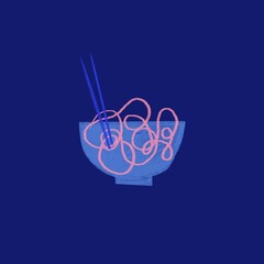 Plat japonais, illustration, bleue, bleu, rose, repas, asiatique, baguette chinoise, illustration, illustré , illustratif, dessin, aliment , restaurant 