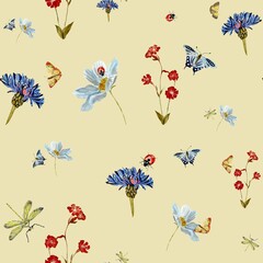 Insect flower daisy cute pattern beige watercolor