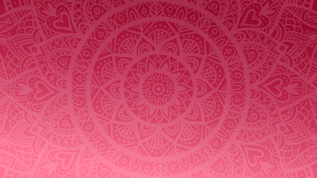 Viva magenta color of the year. Magenta gradient wallpaper with mandala pattern. Trendy vector background for yoga, meditation poster.
