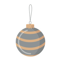 Silver Christmas tree ball with gold stripes. Vector New Year illustration.