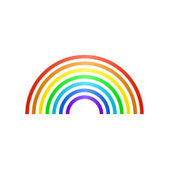 Cute rainbow arc with separate stripes sticker. Vector illustration of childish colorful arc. Cartoon rainbow arc in sky isolated on white background. Weather, fairytale concept