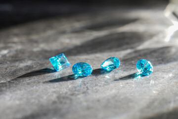 Natural Sapphire gemstone, Jewel or gems on black shine color, Collection of many different natural gemstones amethyst,