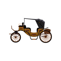 Fototapeta na wymiar Brown retro cart for royals without horses vector illustration. Drawing of vintage carriage for king, queen or princess on white background. Antique, transportation, history concept