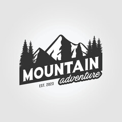 badge mountain logo with pines tree vector design illustration