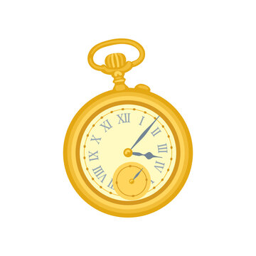 Vintage gold pocket watch vector illustration. Cartoon drawing of antique or old-fashioned accessory isolated on white background. Vintage, luxury concept