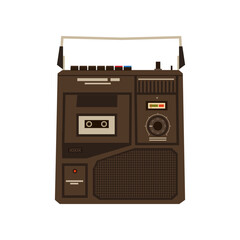 Retro radio player cartoon illustration. Cartoon drawing of vintage brown tape recorder isolated on white background. Media, radio, entertainment concept
