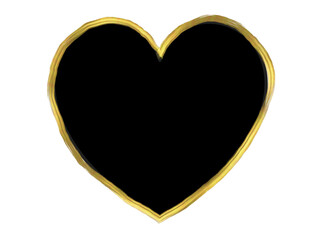 Heart gold frame isolated object with black background, geometrical shape, metallic framing, golden texture