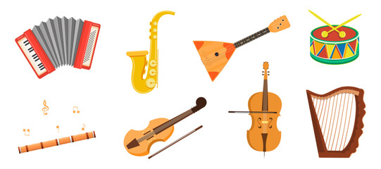 Set of musical instruments. Graphics. Vector. Used for collages in web design.