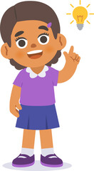 A black girl get an idea with a bulb, illustration cartoon character vector design on white background. kid and education concept.