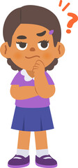 a black girl in doubt or have a question, illustration cartoon character vector design on white background. kid and education concept.