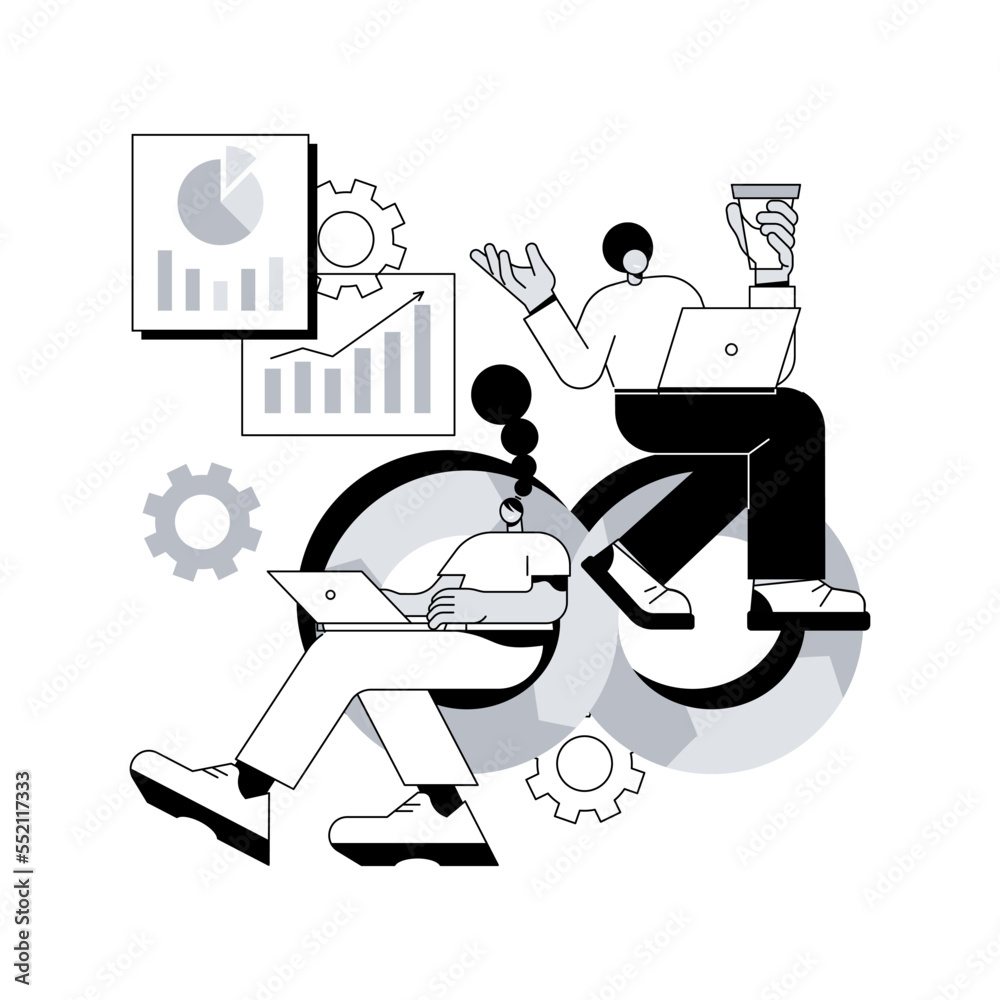 Poster devops team abstract concept vector illustration. software development team member, agile workflow, 