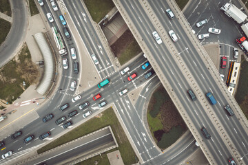 Multi-level intersection aerial landscape, perspective directly above