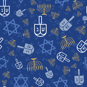Hanukkah Blue Elements Textured vector repeat pattern background