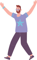 Happy man in disco glasses. Party person with raised hands