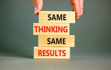 Same thinking and results symbol. Concept word Same thinking same results on wooden blocks....