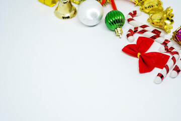 Christmas composition. Christmas gifts, ornaments with copy space for your text
