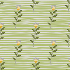Decorative floral wallpaper. Folk flower seamless pattern in naive art style.