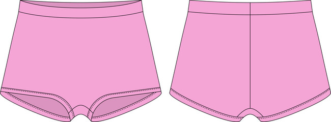 Blank girls knickers technical sketch. Pink color. Lady lingerie. Female underpants.
