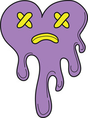 Trendy psychedelic sticker. Dead heart surreal element