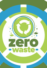 Zero Waste. Ecology poster. Refuse and Reduce. To Reuse and Recycle. Green January for environment. Eco friendly lifestyle. Save the planet. No plastic, only eco bag. Vector illustration