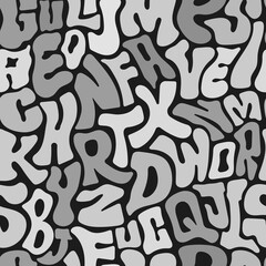 Letters seamless pattern on dark background with hand drawn style