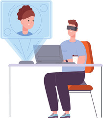 Fototapeta na wymiar Virtual work meeting. Man in headset. Augmented reality