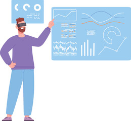 Data research in virtual reality. Futuristic work process