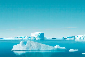 Antarctic ocean, iceberg landscape, turquoise water, synny day