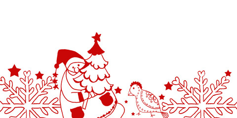 Banner con icone natalizie rosse, illustrazione isolata su sfondo bianco