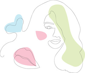 Woman face one line drawing on white isolated background. 