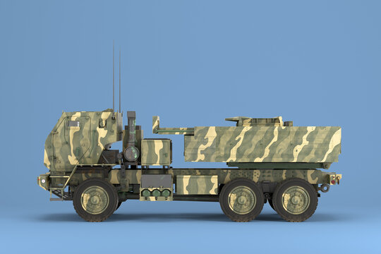 3d render mlrs himars High Mobility Artillery Rocket System land leases for ukraine on blue