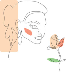 Woman face one line drawing on white isolated background. 