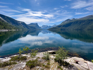 Sognefjord and mountains on a sunny day