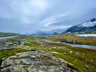 Norwegian landscape with mountains and sky 