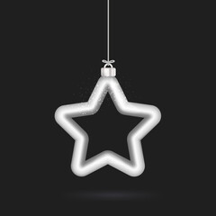 Silver Christmas decoration elements star isolated on white background