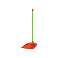 Cartoon scoop with long handle isolated on white. Cleaning tools for housework. Vector illustration of plastic housekeeping equipment. Cleanup, service, hygiene concept