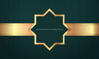 Modern background green dop with golden luxury color overlap layers