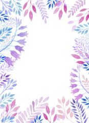 Watercolor plants beautiful botanical frame, isolated on white.
